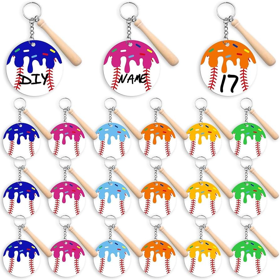 18 Set Ice Cream Drip Baseball Keychain with Mini Wooden Bat, DIY Acrylic Baseball Keychain Blank... | Amazon (US)