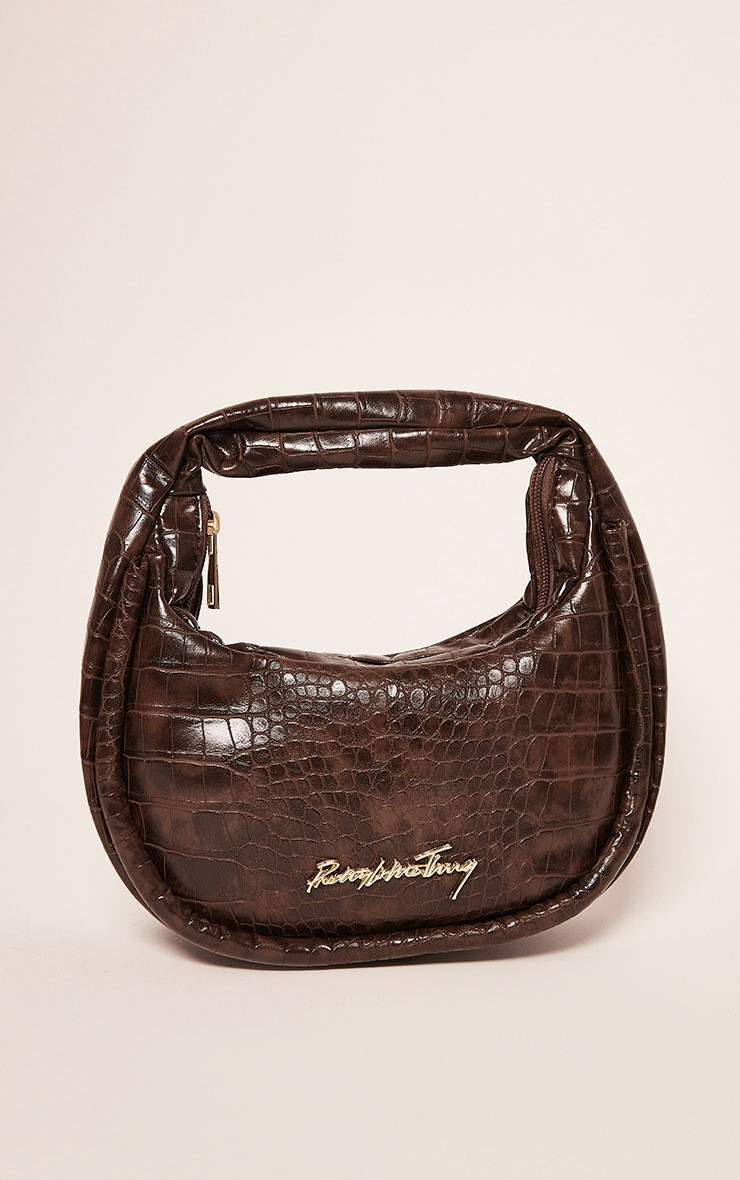PRETTYLITTLETHING Chocolate PU Croc Mini Grab Bag | PrettyLittleThing UK
