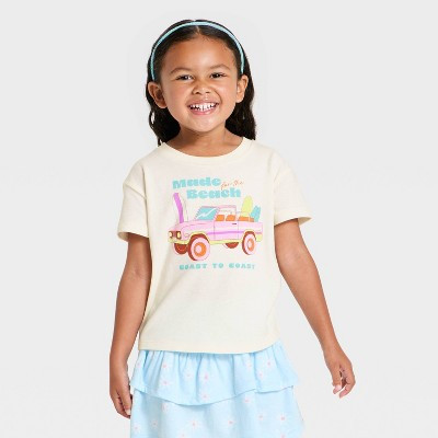 Toddler Girls' Short Sleeve Made for the Beach Graphic Relaxed T-Shirt - Cat & Jack™ Cream 18M | Target