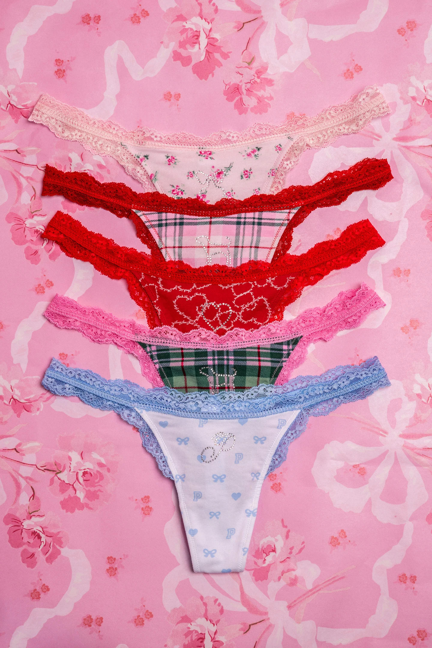 PINK x LoveShackFancy Wink Cotton Thong Panties - Pack of 5 | LoveShackFancy