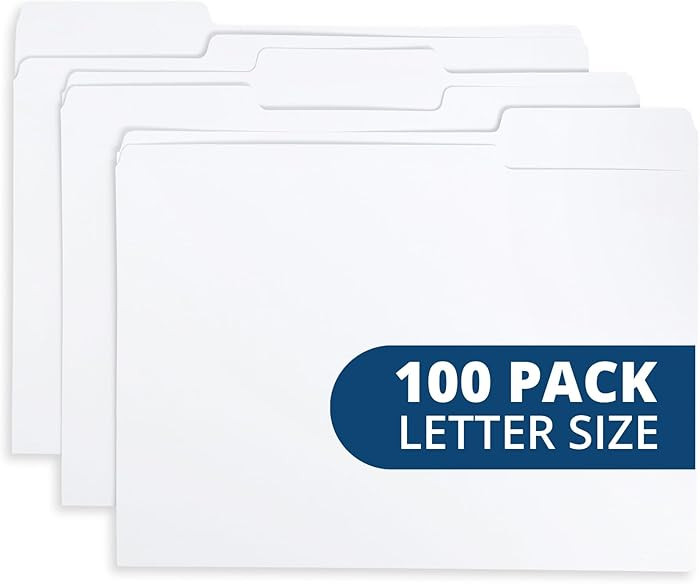 Blue Summit Supplies 100 White File Folders, 1/3 Cut Tab with Assorted Positions, Letter Size, Wh... | Amazon (US)