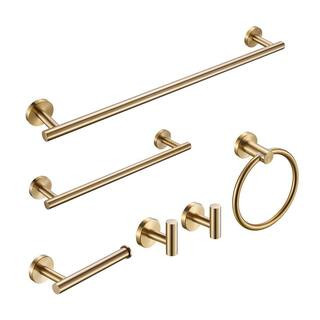 Modern 6-Pieces Bath Hardware Set with Towel rail*2 Paper towel rack*1 Towel ring*1 Hook*2 in Bru... | The Home Depot