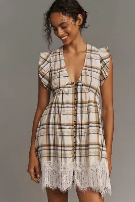 Pilcro Flutter-Sleeve Button-Front Mini Dress | Anthropologie (US)