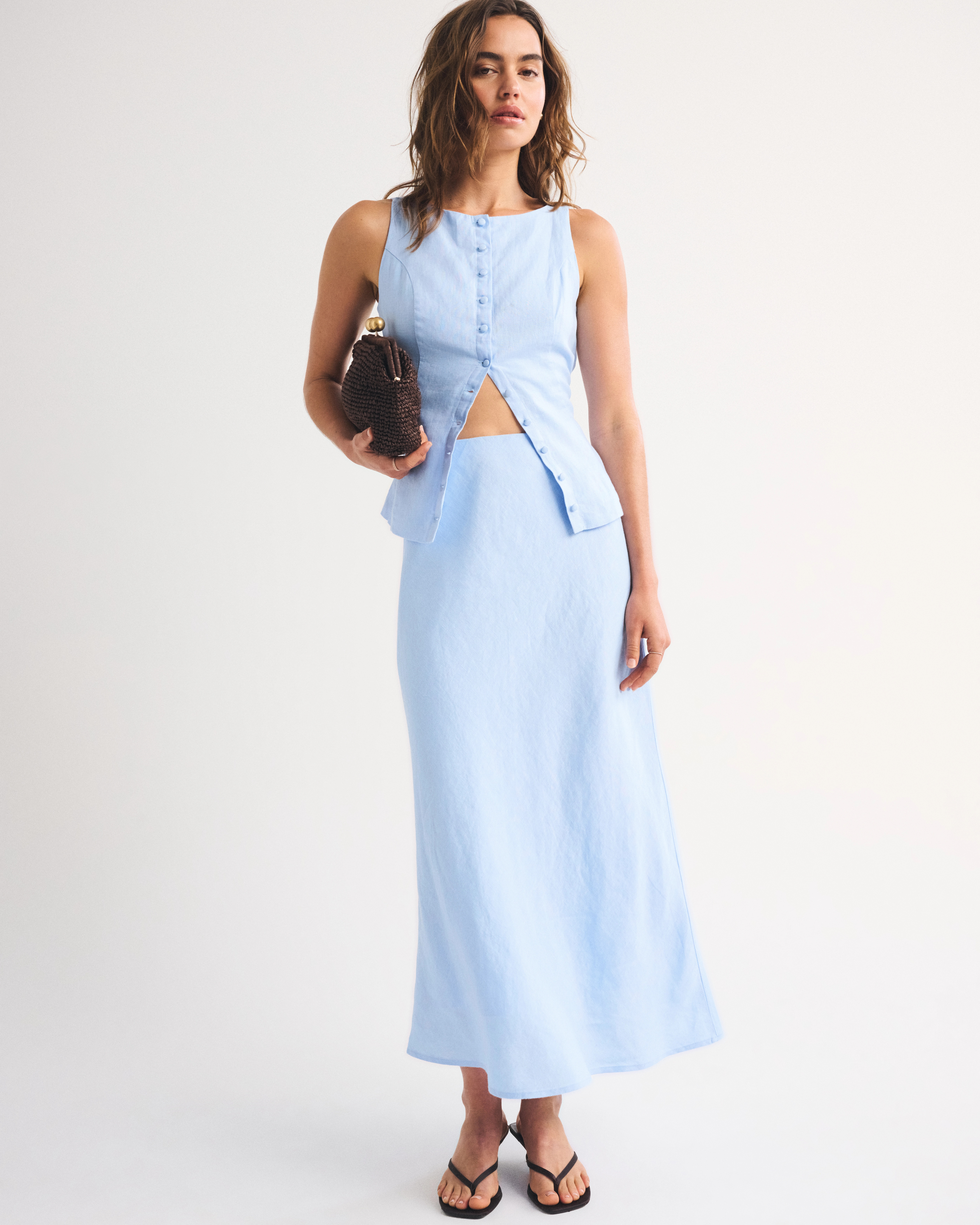 100% Linen High Rise Maxi Skirt | Abercrombie & Fitch (US)