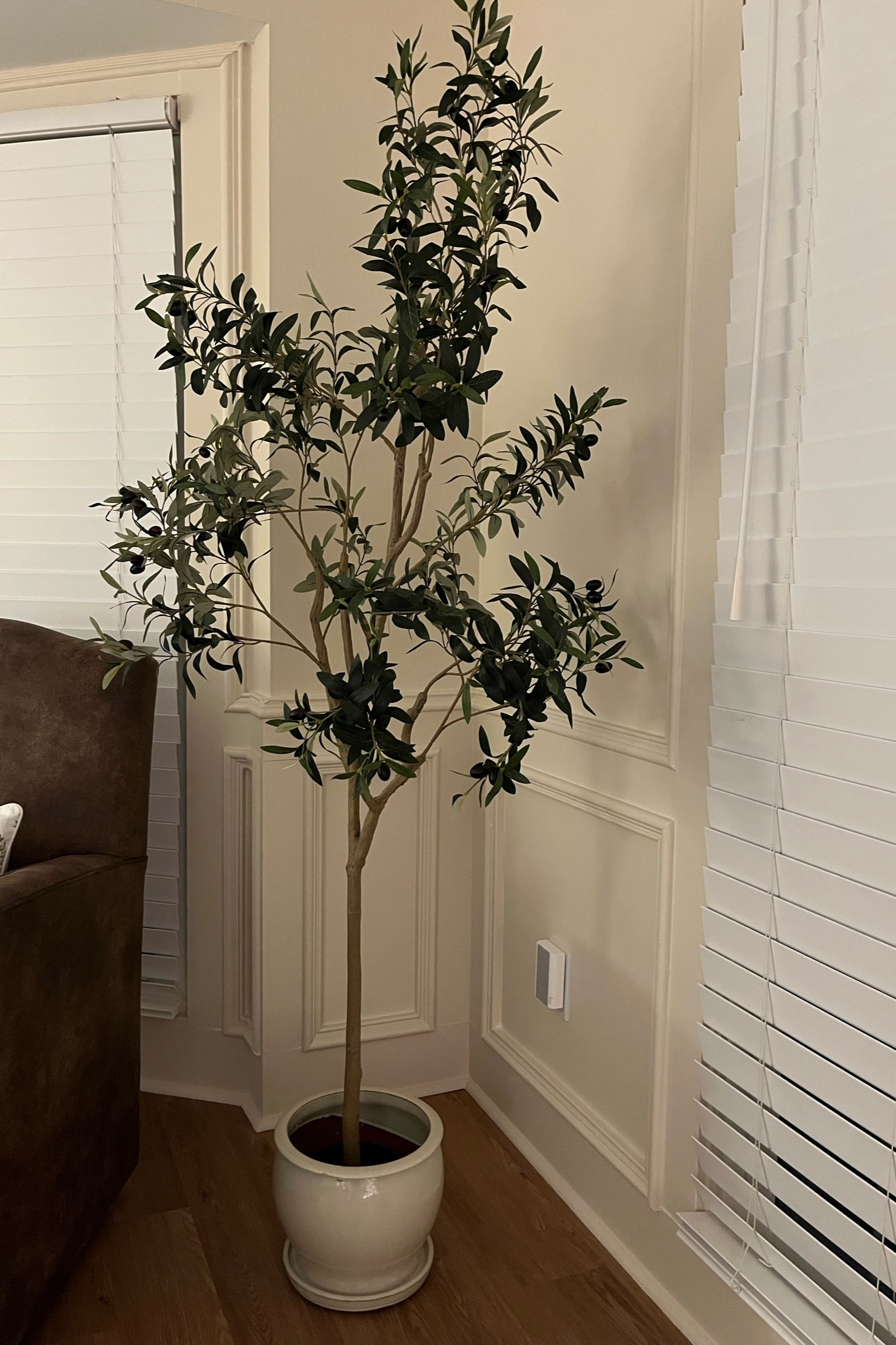 GORG faux olive tree from Amazon! The pot is not included (I got mine from Home Depot for cheap!). I've repurchased this for 2 rooms in my home! Comes in pieces so you have to twist the branches on to the main stem and fluff a good bit. But love!

#LTKHome