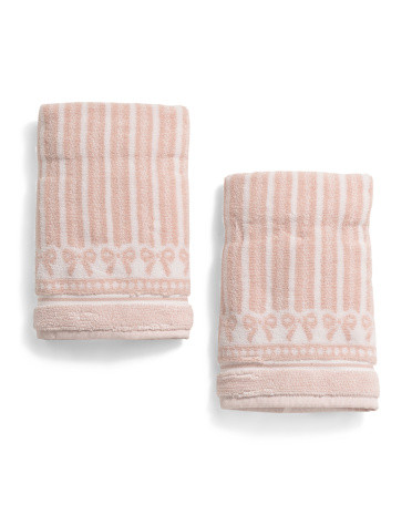Set Of 2 Pernilla Zero Twist Striped Bow Hand Towels | TJ Maxx