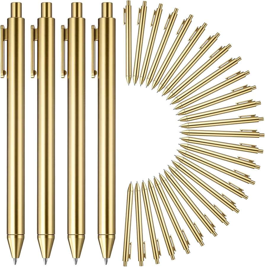 30 Pcs Gold Slim Ballpoint Pens Bulk Golden Retractable Black Ink Medium Point (0.5mm) Plastic Wr... | Amazon (US)