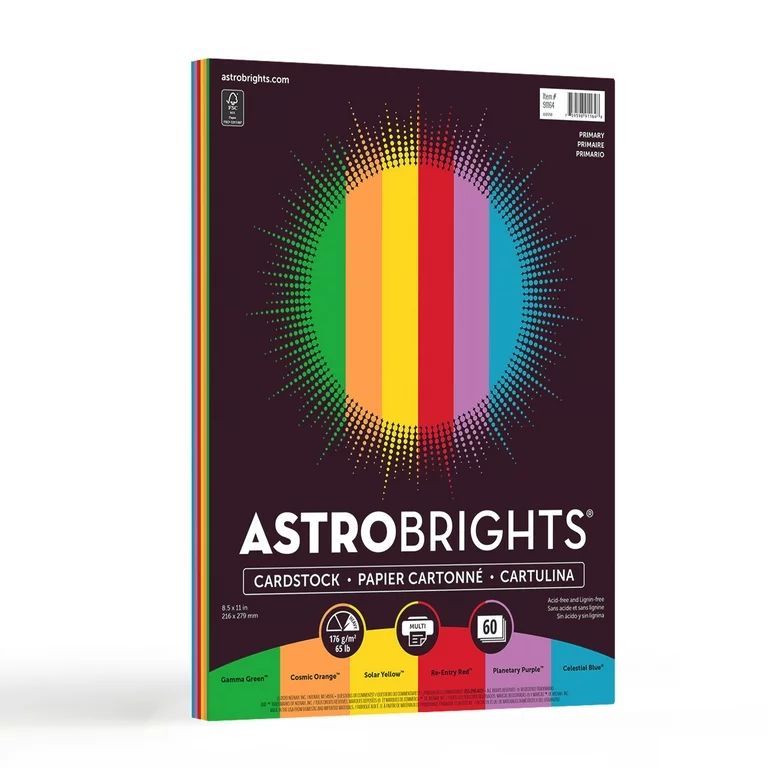 Astrobrights Colored Cardstock, 8.5" x 11", 65 lb./176 gsm, Primary Assortment, 60 Sheets | Walmart (US)