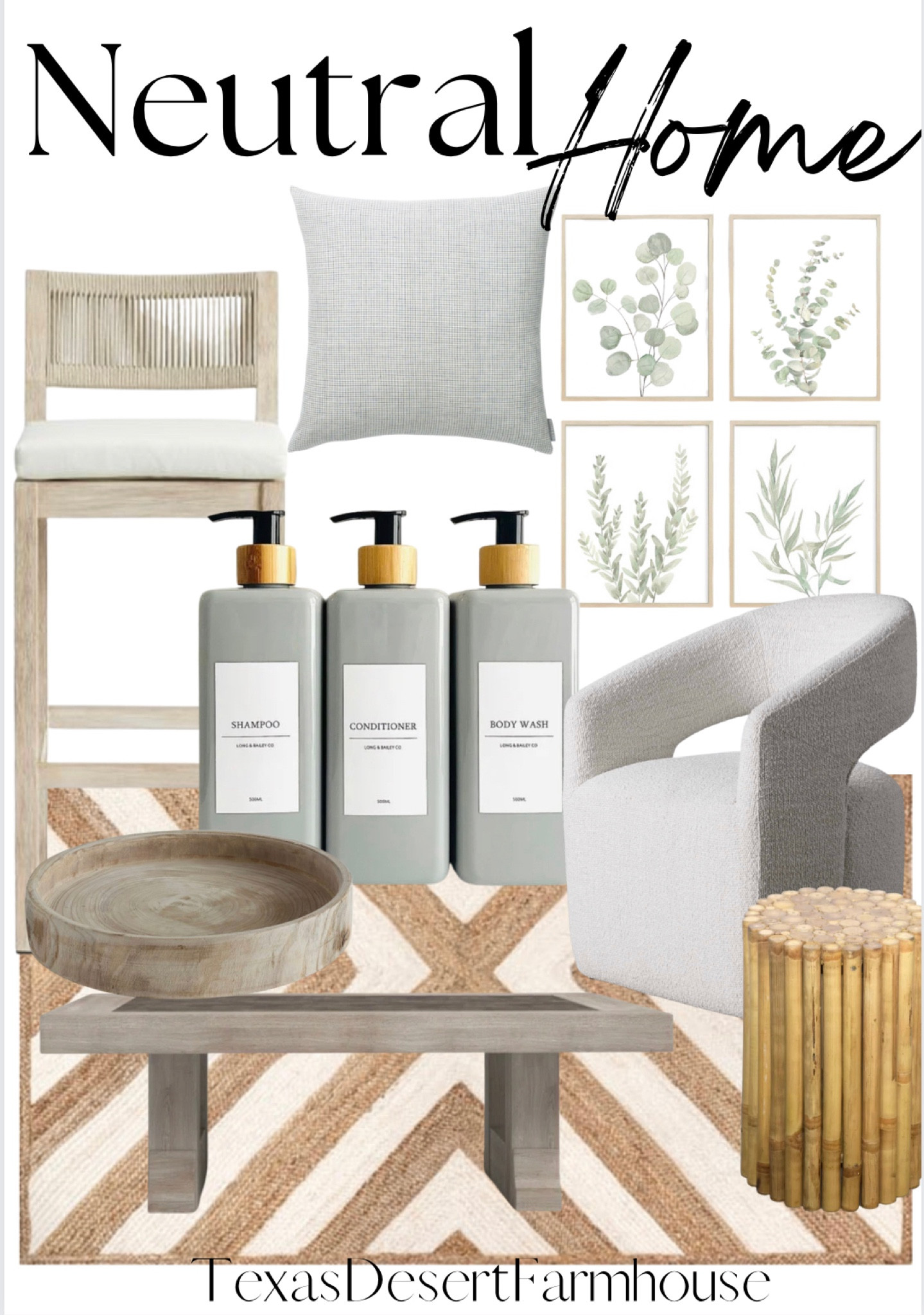 Neutral Home Decor

Jute Rug
Counter Stool
Soap Dispenser 
Shampoo Dispenser
Organization
Chair
Dining Chair
Pillow
Throw Pillow
Wall art 
Coffee Table
Table Decor
Shelf Decor
Home Interior
Modern Farmhouse
Sage Decor

#LTKFind #LTKhome #LTKfamily