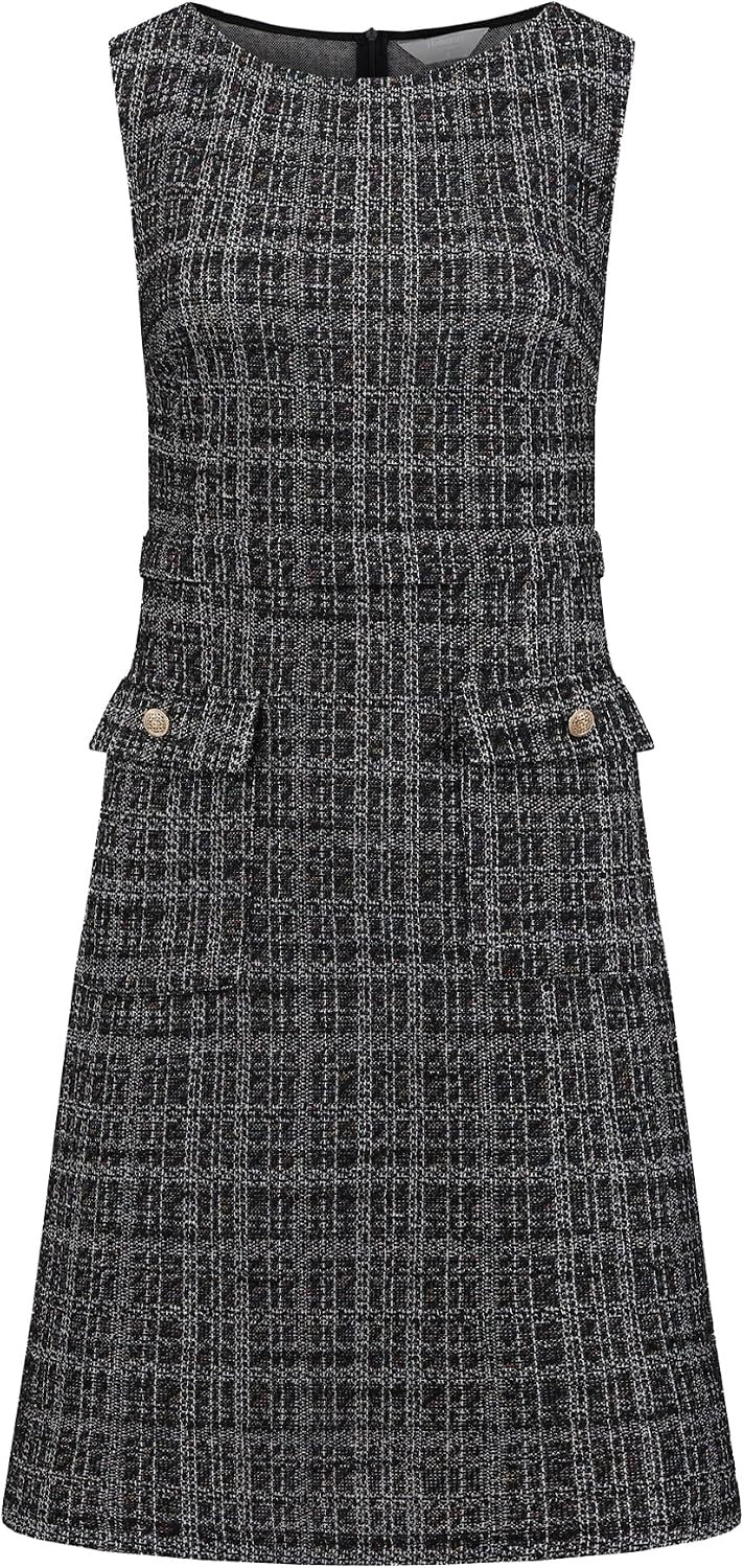Hobemty Women's Sleeveless Tweed Dress Boat Neck Work Office Sheath Dresses | Amazon (US)