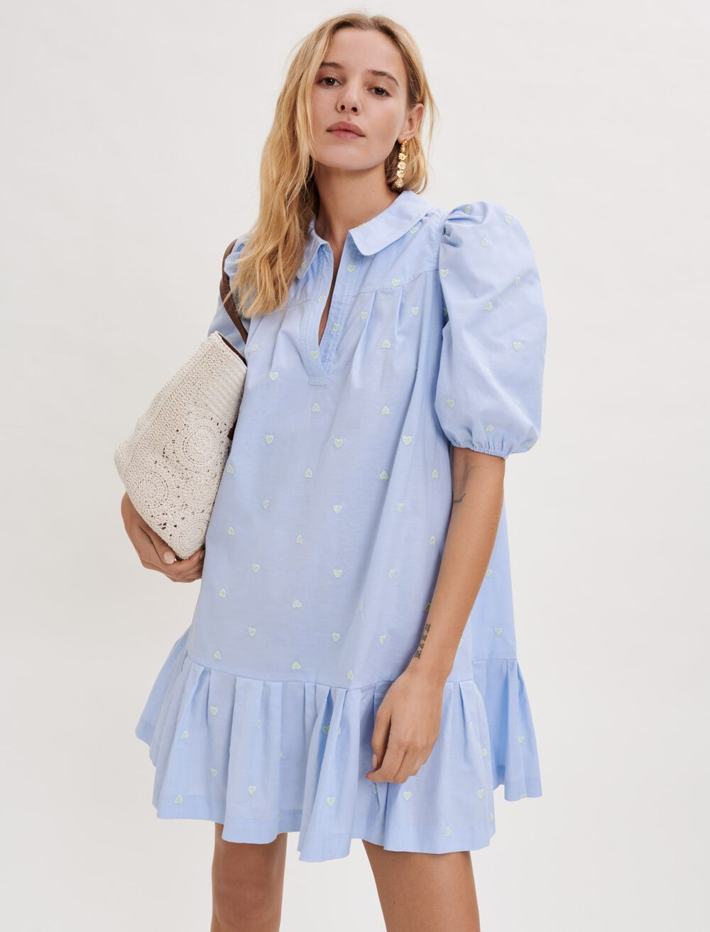 Embroidered cotton poplin dress | Maje US