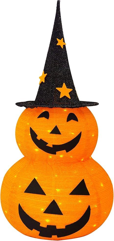 FUNPENY 3FT Halloween Collapsible Pumpkin Decorations, Pre-Lit Light Up 50 LED Pumpkin with Star ... | Amazon (US)