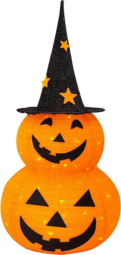FUNPENY 3FT Halloween Collapsible Pumpkin Decorations, Pre-Lit Light Up 50 LED Pumpkin with Star ... | Amazon (US)