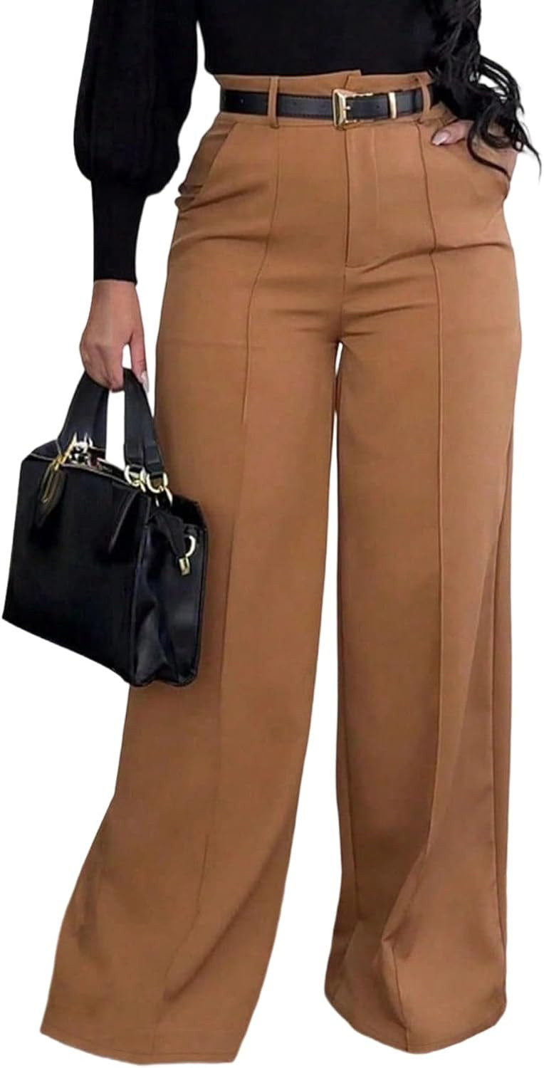 SHINFY Women's Wide Leg Dress Pants Pleated Palazzo Work Pants Slacks | Amazon (US)