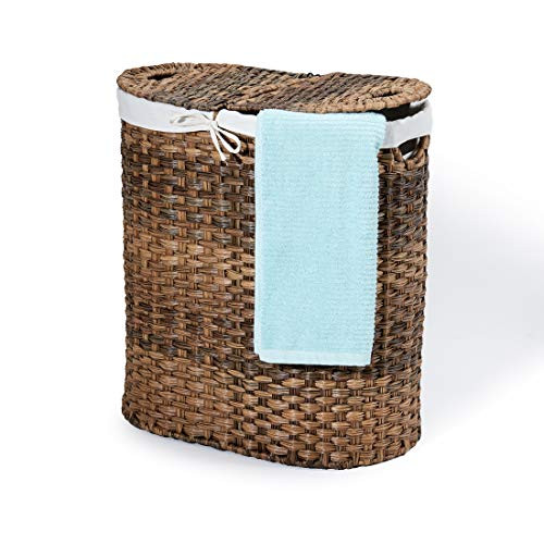Seville Classics Handwoven Oval Double Lidded Removable Canvas Liner Laundry Sorter Hamper Bin, Moch | Amazon (US)