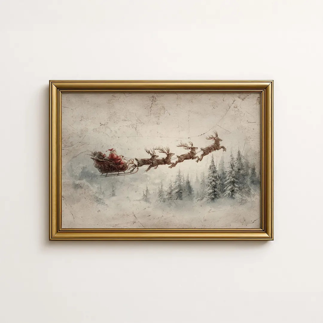 Vintage Santa Sleigh Print: Christmas Reindeer, Antique Style (Digital Download) | Etsy (US)