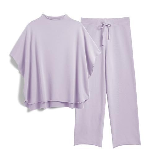 SeeLuNa Women's Two Piece Outfits 3/4 Batwing Sleeve Capelet Crew Neck Pullover Top Wide Leg Pant... | Amazon (US)