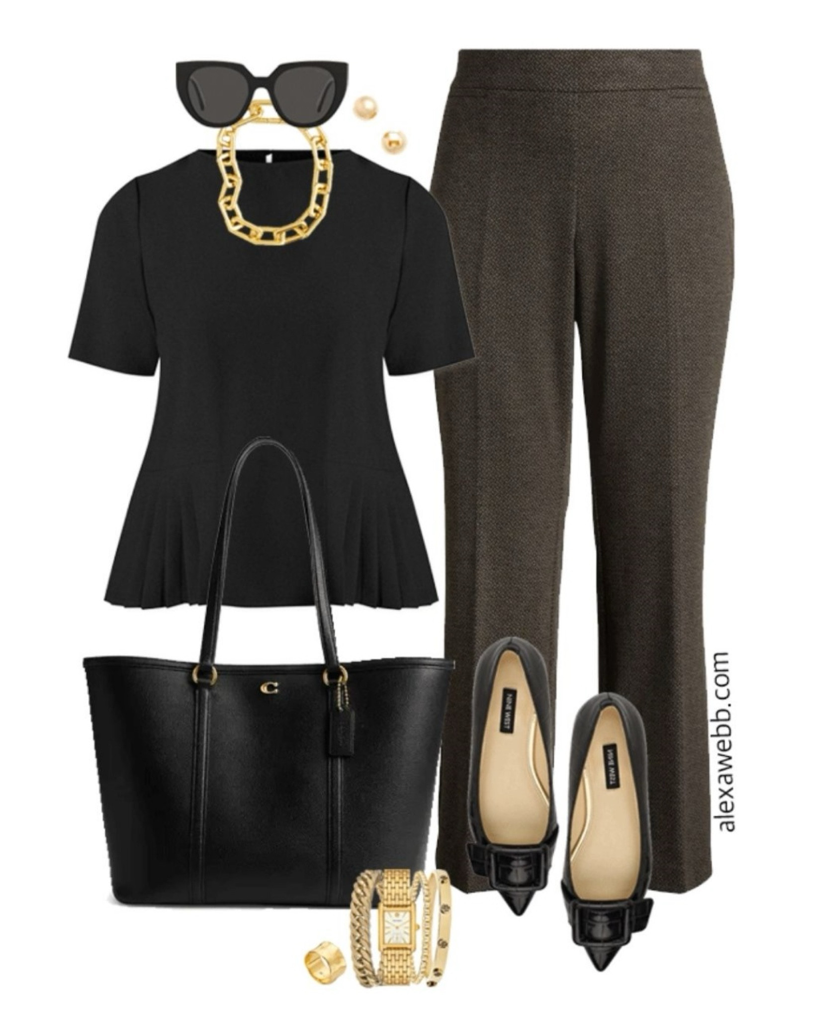 Plus size fall business casual work capsule wardrobe with a black top, black and tan pants and black flats. Alexa Webb 

#LTKStyleTip #LTKWorkwear #LTKPlusSize