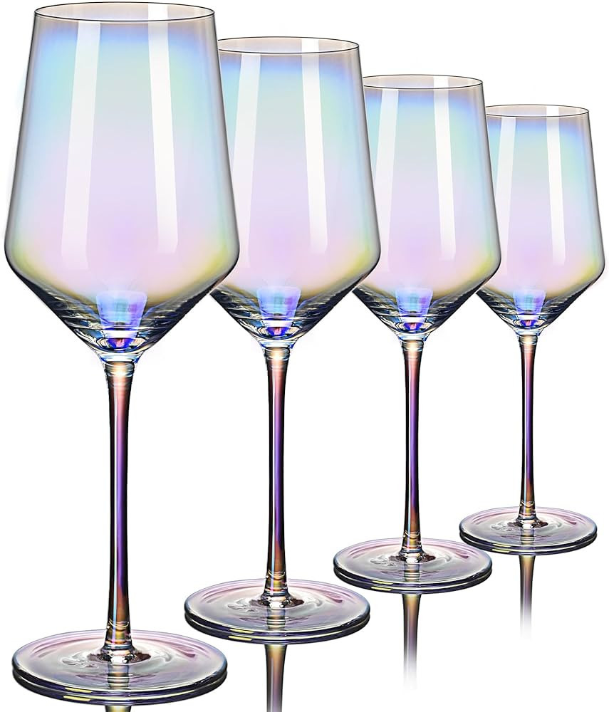 Amazon.com | CUKBLESS Red Wine Glasses Set of 4, 20oz Iridescent Hand Blown Wine Glasses, Long St... | Amazon (US)