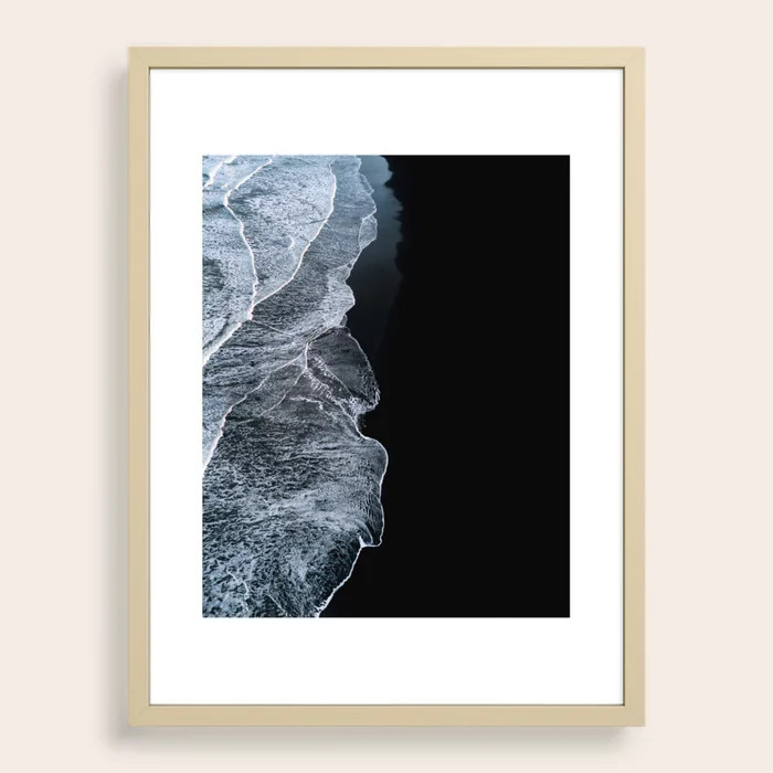 Waves on a black sand beach in iceland - minimalist Landscape Photography Framed Art Print by Mic... | Society6