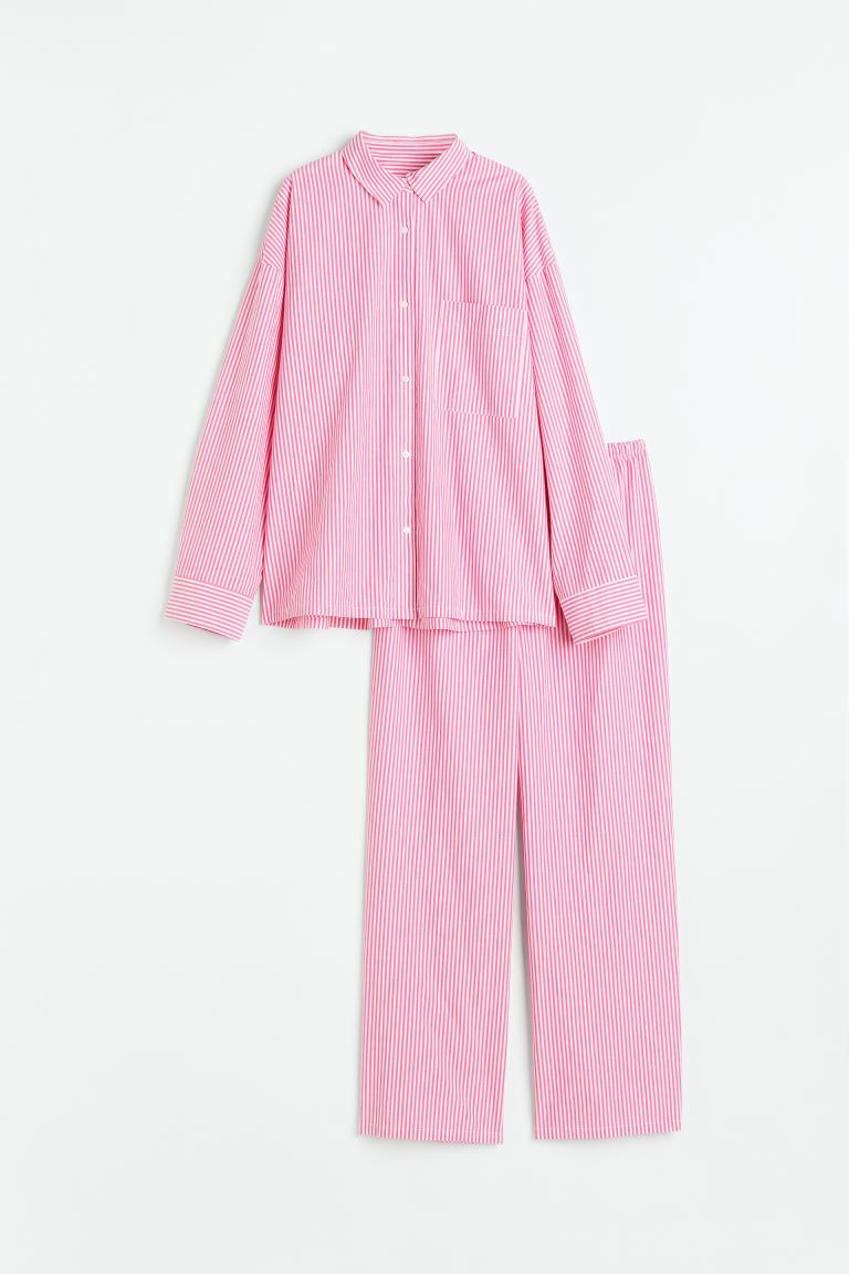 Pyjama shirt and bottoms - Pink/Striped - Ladies | H&M GB | H&M (UK, MY, IN, SG, PH, TW, HK)