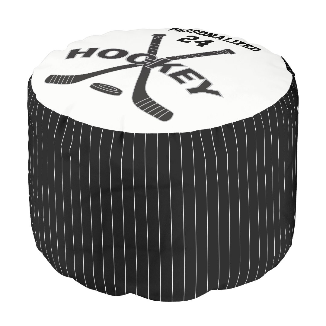 Hockey in Black & White Sport Pattern Pouf | Zazzle | Zazzle