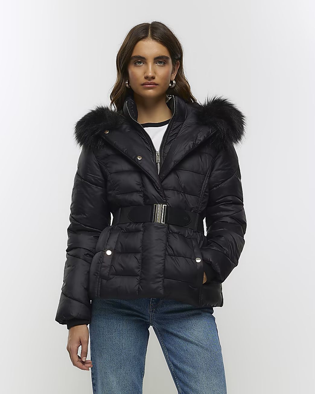 Black hooded puffer jacket | River Island (UK & IE)