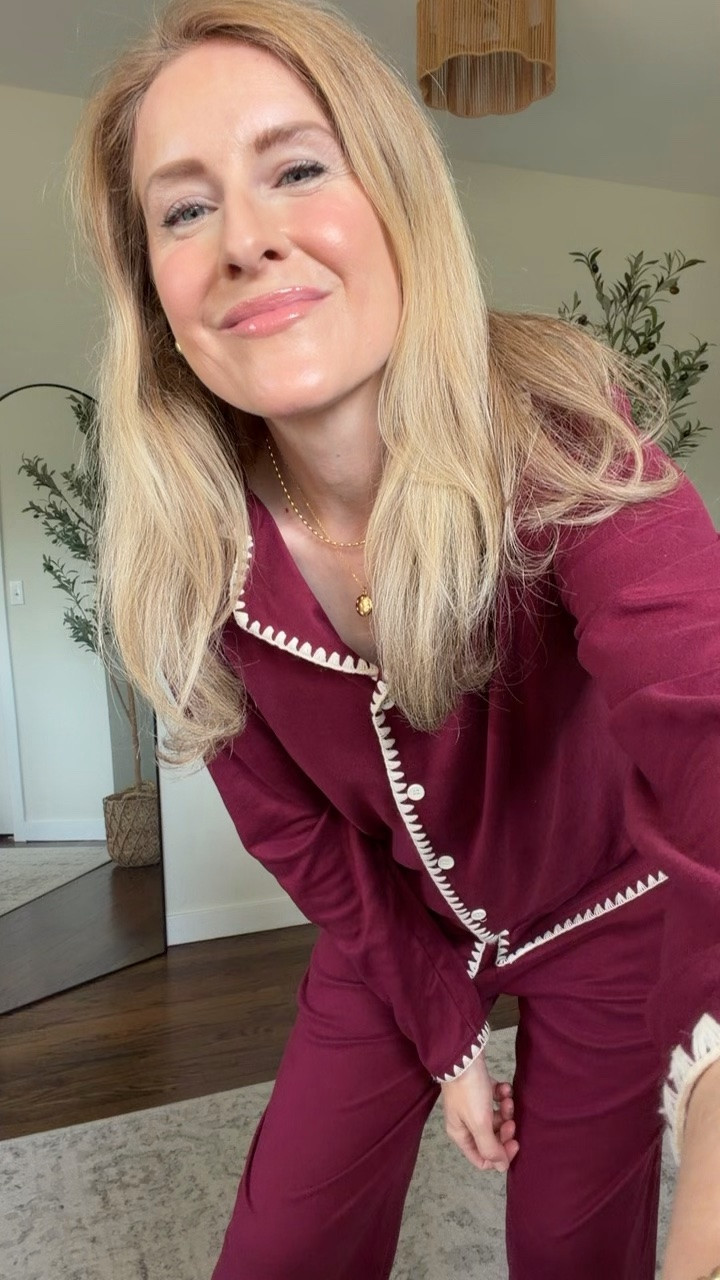 New fleece pajama set on Walmart, I size up one size to a medium in this brand. Love the top stock detail and haven’t snagged it yet! lol #walmartfashion