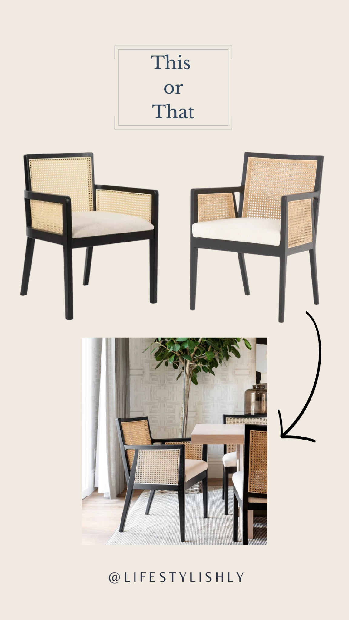 Black Wood frame and natural cane dining chair with an upholstered seat 

#LTKstyletip #LTKhome #LTKFind