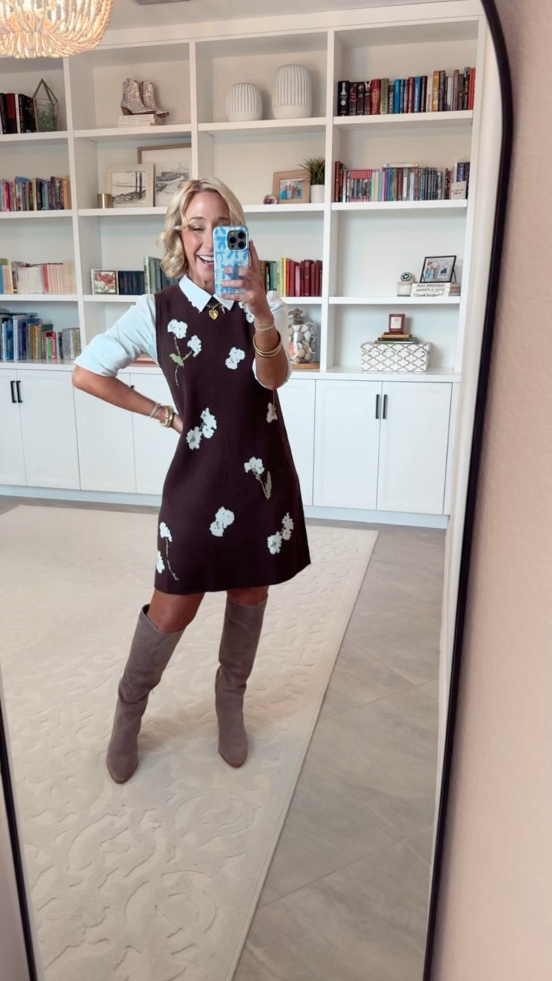 Walmart New Arrivals - teacher outfits:
• Sleeveless floral sweater dress - size SMALL. $30. 2 colors.
• Satin white button down - size small. 
• Boots - size up one. 


#LTKSeasonal #LTKOver40 #LTKFindsUnder50