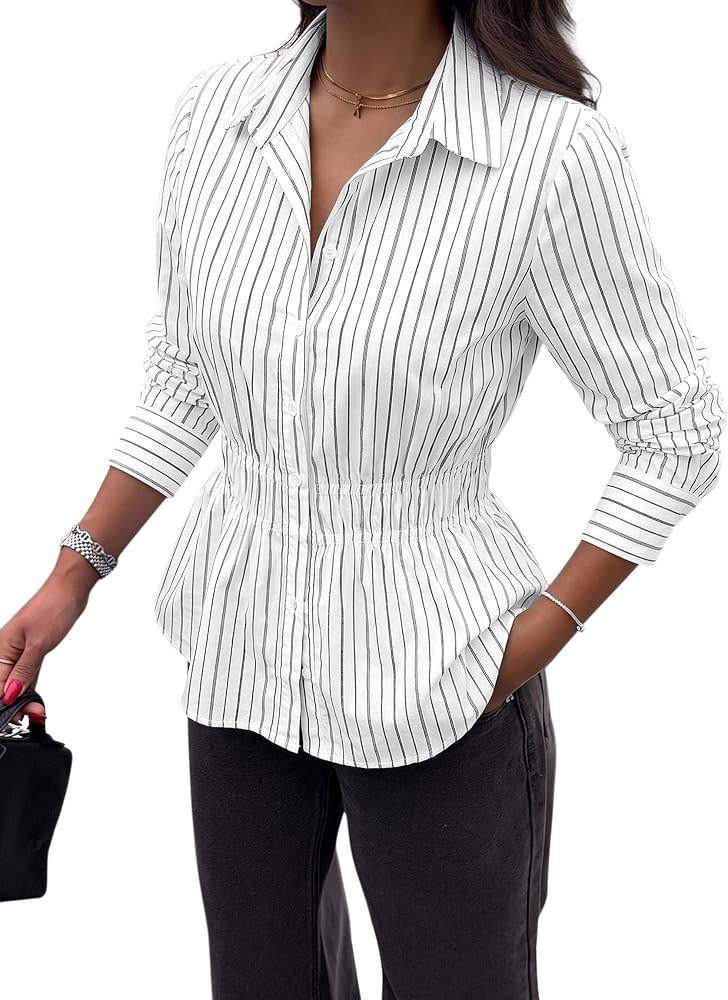 PRETTYGARDEN Women's Peplum Button Down Work Shirts | Amazon (US)