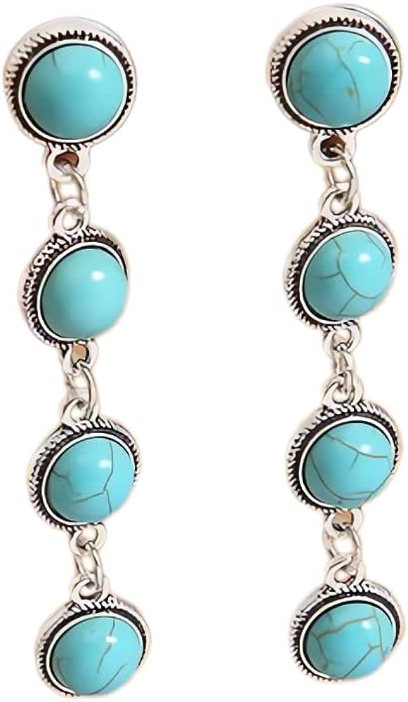 Amazon.com: Western Earrings Boho Turquoise Oval Drop Dangle Earrings for Women Teen Girls Beaded We | Amazon (US)
