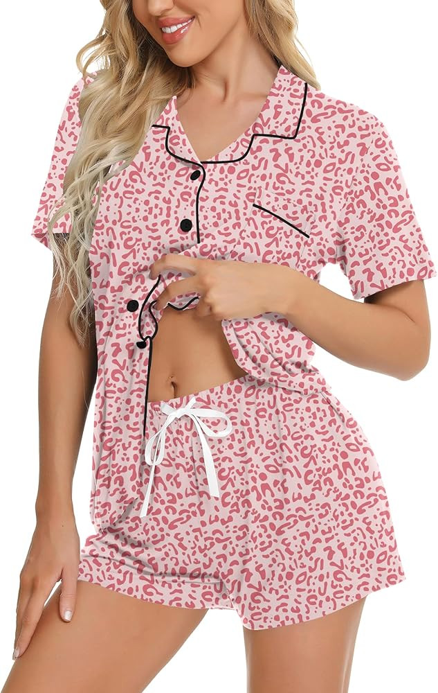 SWOMOG Womens Button Down Pajamas Set Short Sleeve Sleepwear Bride Soft Pj Lounge Sets XS-3XL | Amazon (US)