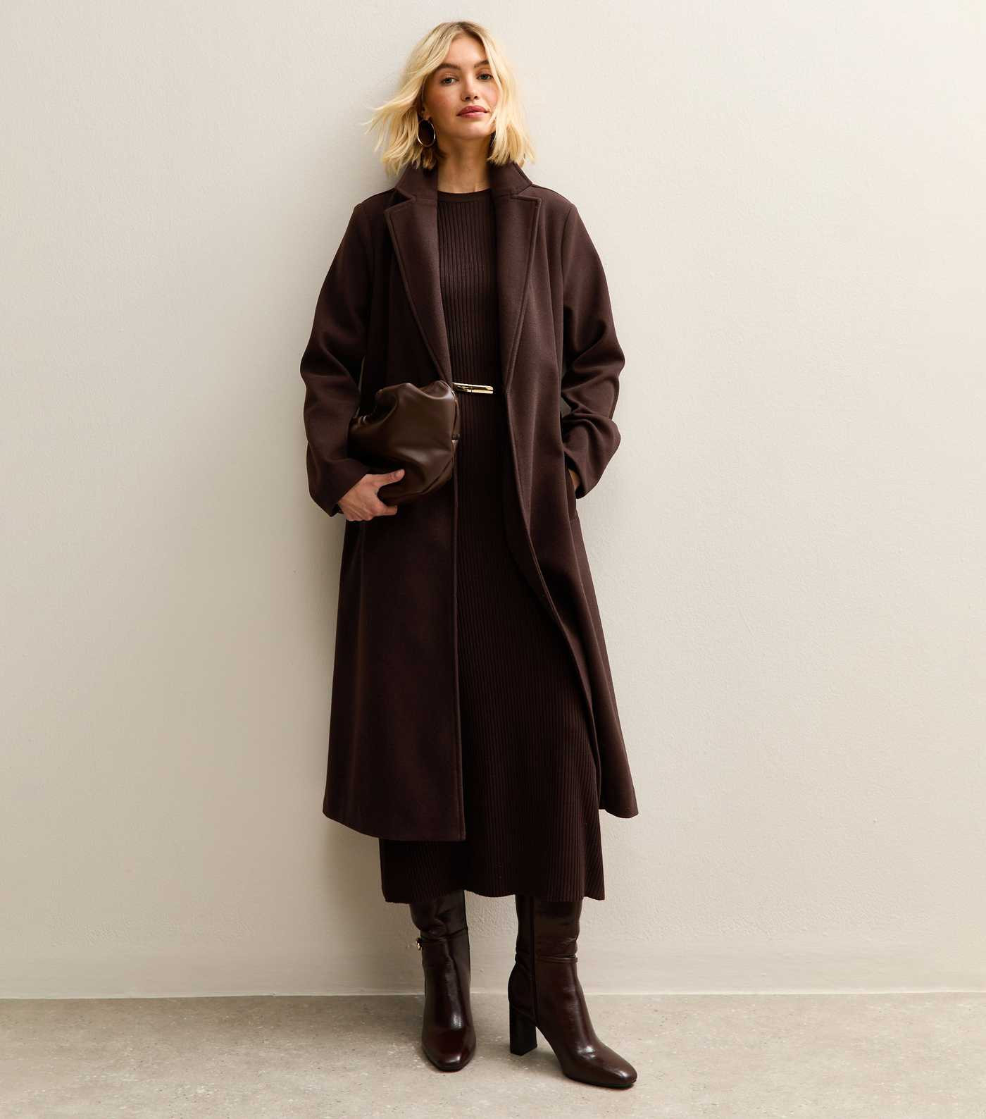 Dark Brown Unlined Longline Belted Coat | New Look | New Look (UK)