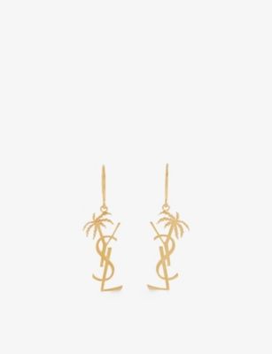 SAINT LAURENT Logo-embellished metal drop earrings | Selfridges