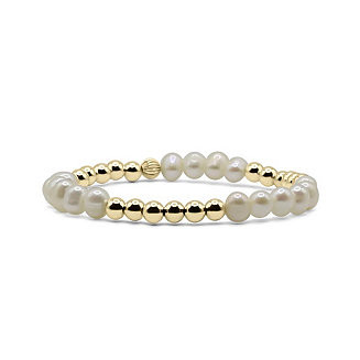 5mm Gold Filled Ball and Freshwater Pearl Stretch Bracelet | Macy's