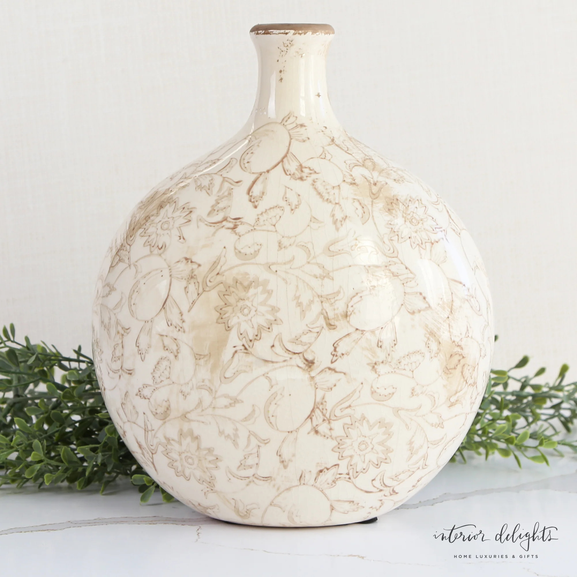 Beige Small Neck Floral Vase | Interior Delights