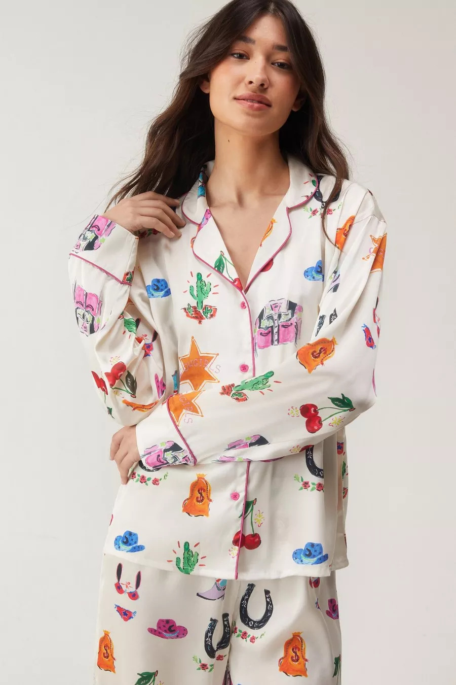 Satin Cowboy Western Pajama Pants Set | Nasty Gal US
