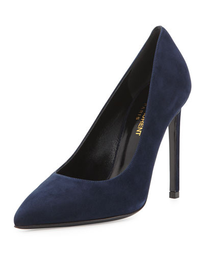 Suede Pointed-Toe Pump, Navy | Neiman Marcus