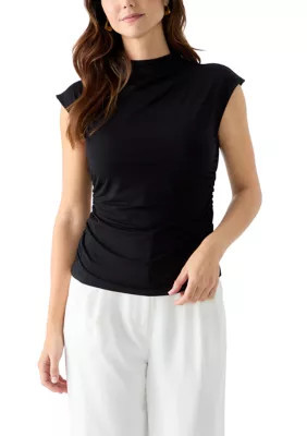 DKNY Women's Short Sleeve Mock Neck Top, Black, Small | Belk