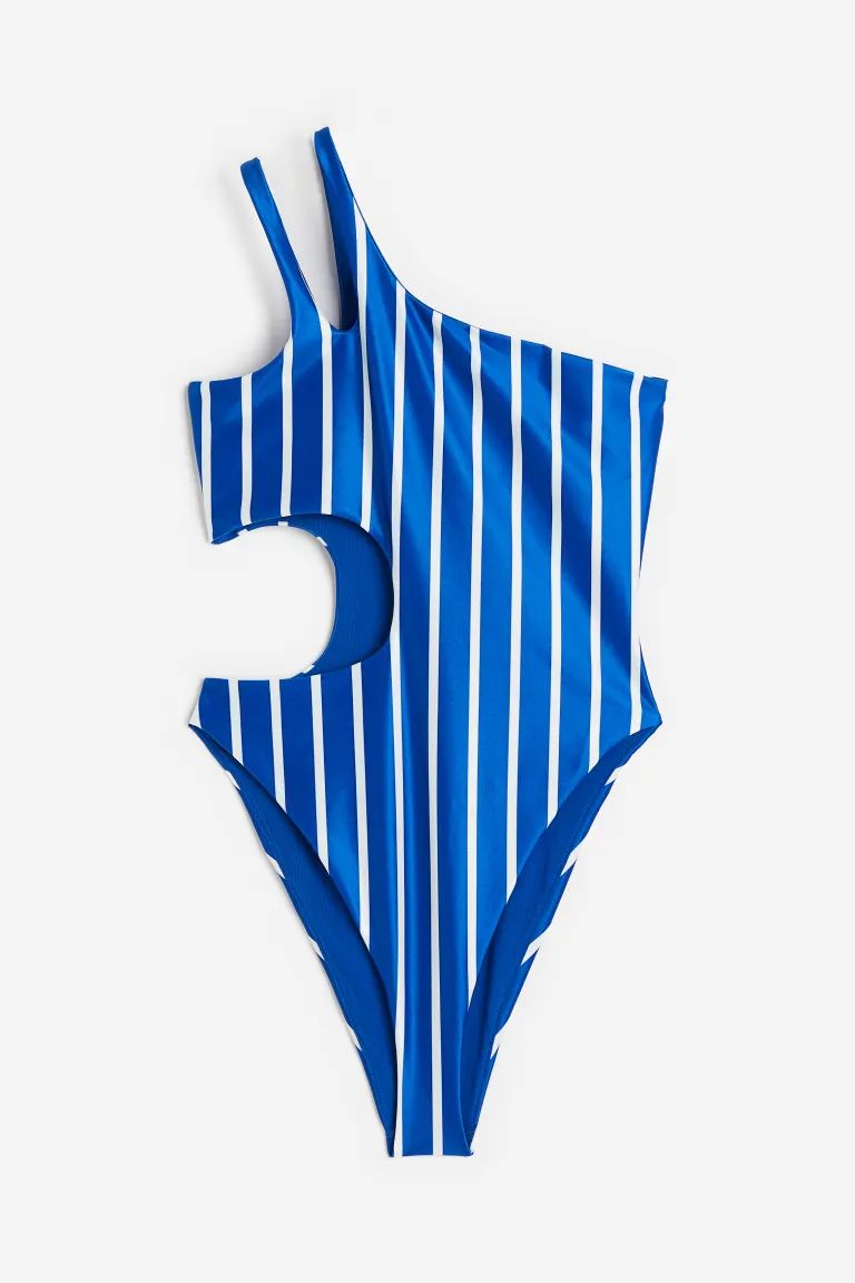 High Leg One-shoulder Swimsuit - Bright blue/striped - Ladies | H&M US | H&M (US + CA)
