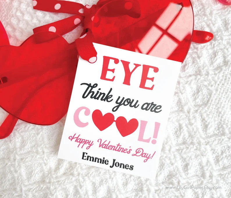 Editable eye Think You Are Cool Valentine's Cards, Sunglasses, Heart Glasses Class Valentines, IN... | Etsy (US)