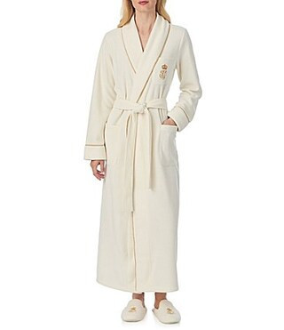 Lauren Ralph Lauren Long Sleeve Fleece Shawl Collar Patch Pocket Belt Tie Robe - M | Dillard's
