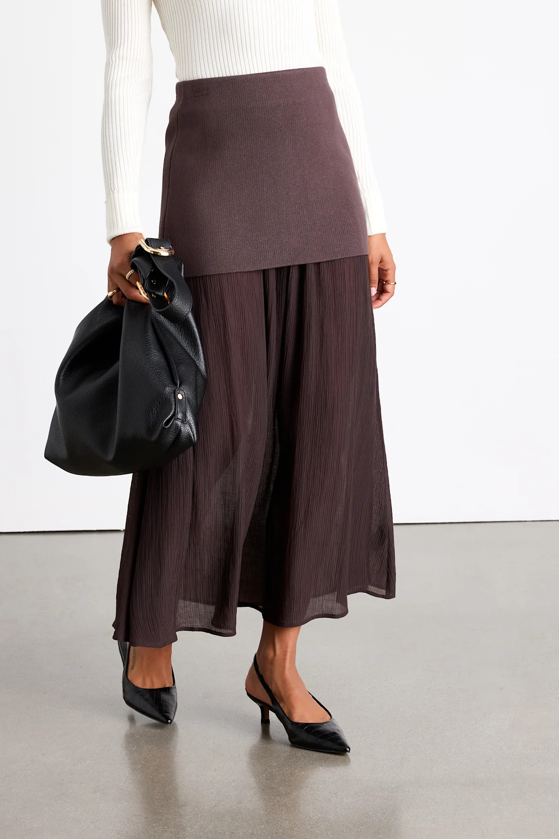 Taylee Brown Mixed Media Sheer Hem Maxi Skirt | Lulus