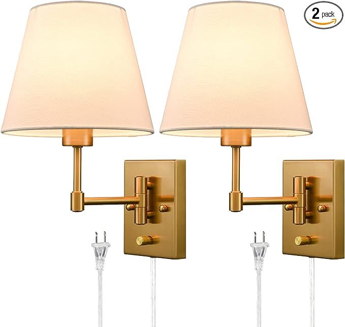 SAMTEEN Plug-in Wall Sconces Set of Two Beige Shade Swing Arm Wall Lamp with Plug-in Cord Wall Mo... | Amazon (US)