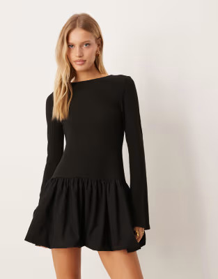 ASOS DESIGN supersoft long sleeve bubble hem mini dress in black | ASOS (Global)