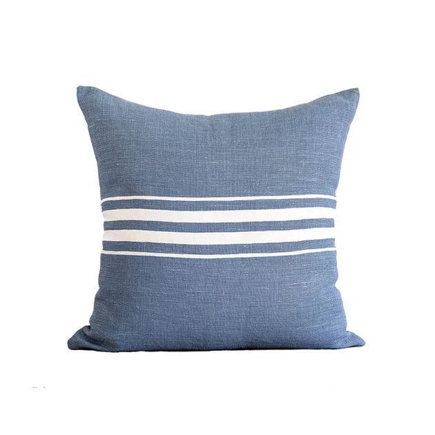 French Blue Classic Stripe Linen Pillow with Insert | Cailini Coastal