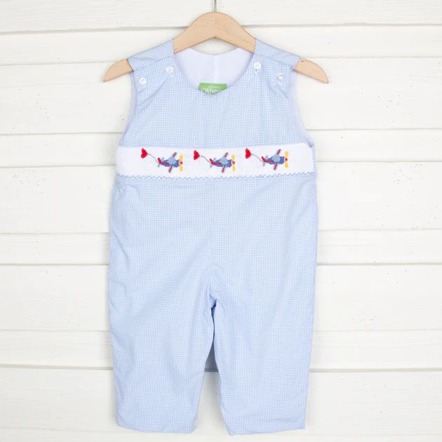Airplane Heart Smocked Longall Blue Gingham | Classic Whimsy
