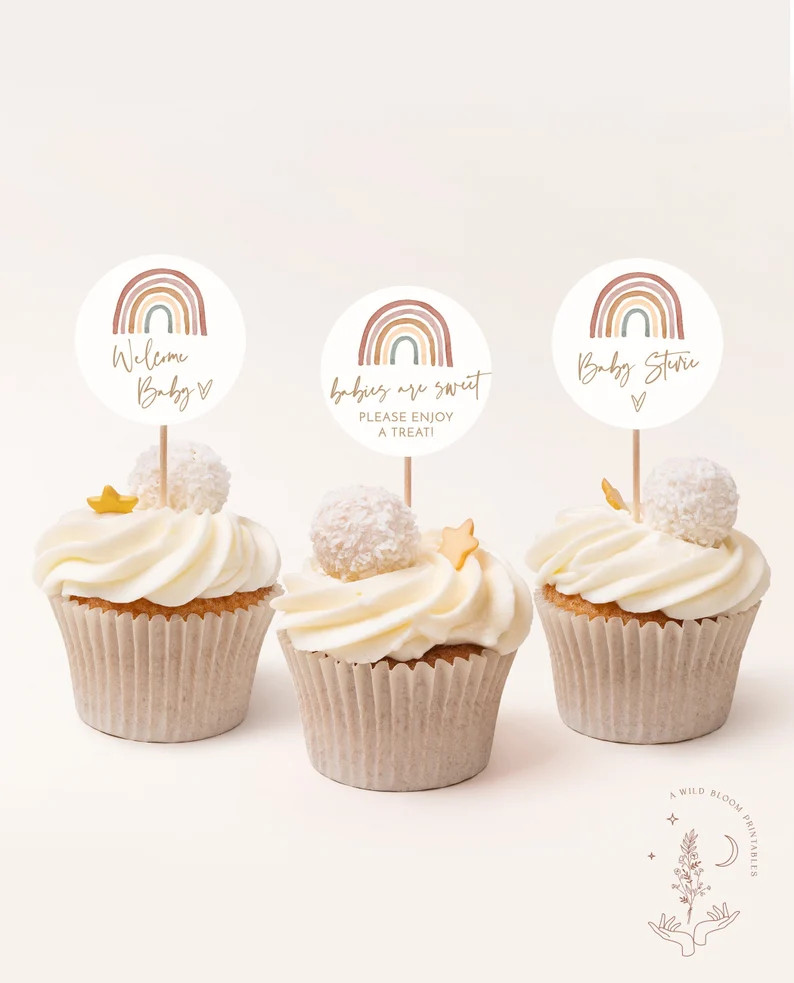 Rainbow Cupcake Toppers, Boho Rainbow Baby Shower, Gender Neutral Baby Shower, Babies are Sweet, ... | Etsy (UK)