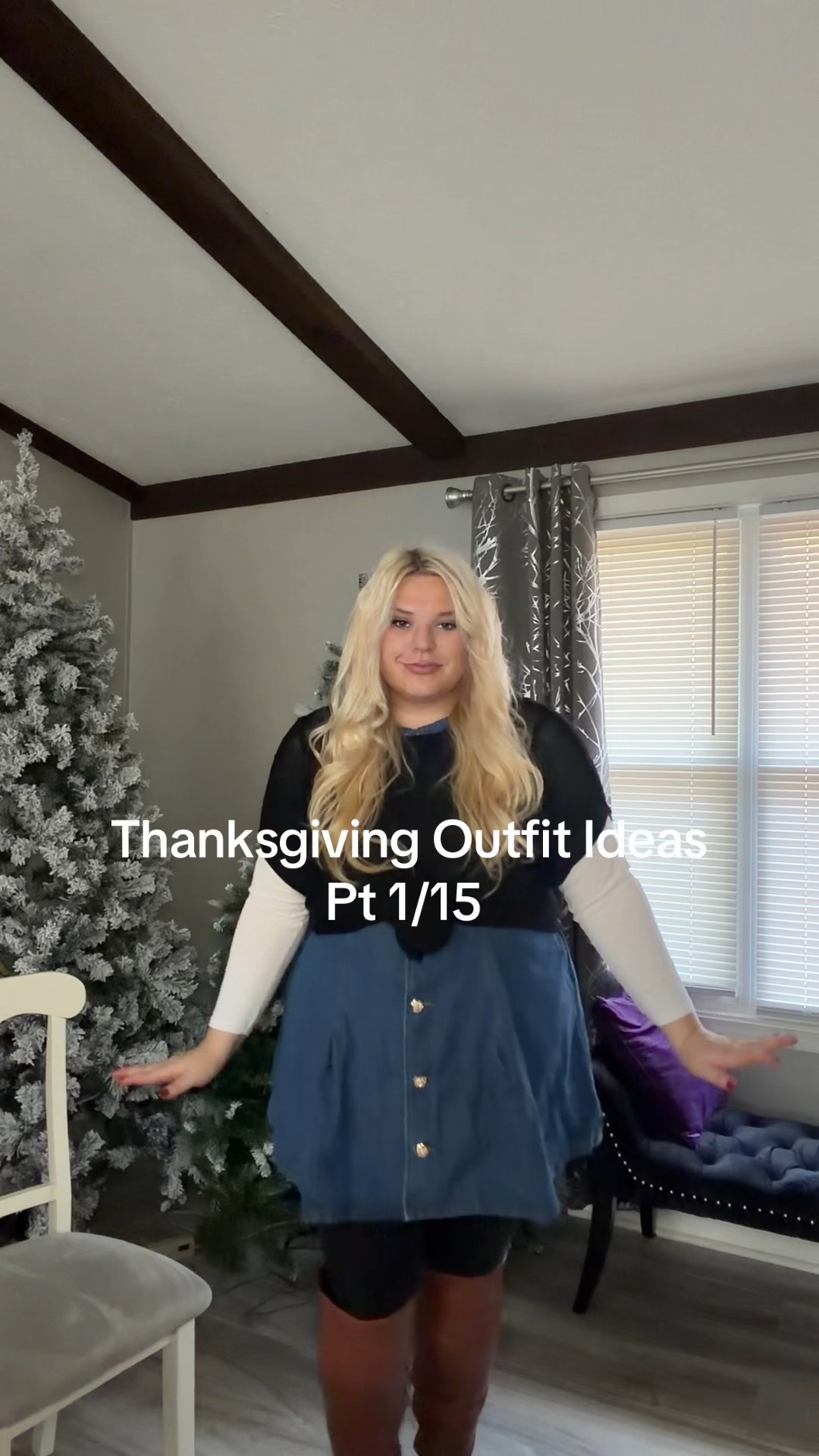 I adore a comfy+cute look! 
Denim dress - Shein size 3x I would personally size down it’s got a lot of room I. The waist is prefer a 2x 
Sweater -XL 
Long sleeve - XL 
Boots - size 11 wide calf friendly! 
Leggings size xl! 

#LTKPlusSize #LTKHoliday #LTKootd